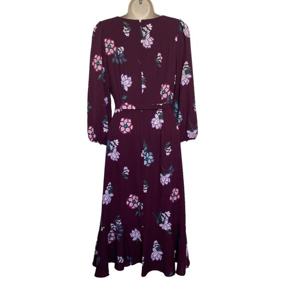 Talbots Crepe Fit & Flare Burgandy Floral Midi Dress Sz 4P NWT - Picture 2 of 9